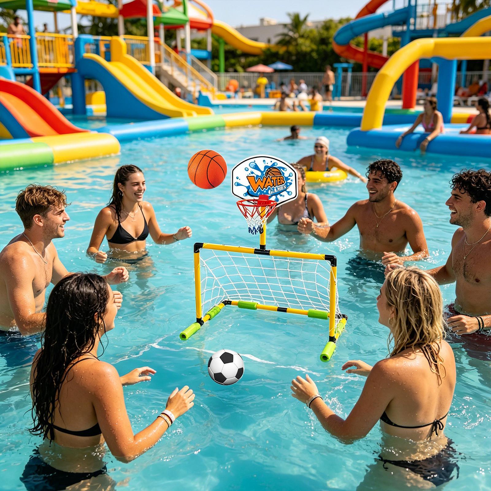 Party Games Kids And Adults - Pool-Basketballkorb 2-in-1 Fußballtor Basketball-Set Schwimmendes Wasserspiel