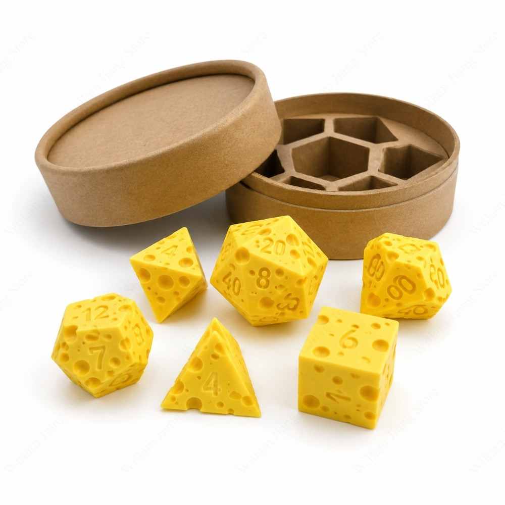 Party Games Classic - 3D-Gedrucktes Käse-Würfelset mit D4 D20 Würfeln